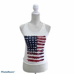 Pallion Sz XS White Tank w Flag Red White & Blue